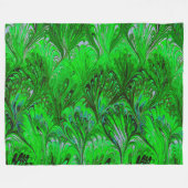 マーブル紙、抽象芸術グリーンピーコックパターン、スワール フリースブランケット (正面(横))