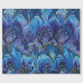 マーブル紙、抽象芸術ブルーピーコックパターン、渦巻き ラッピングペーパー (フラット)