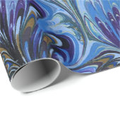 マーブル紙、抽象芸術ブルーピーコックパターン、渦巻き ラッピングペーパー (ロールコーナー)