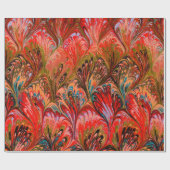 マーブル紙、抽象芸術レッドブルーピーコックパターン ラッピングペーパー (フラット)