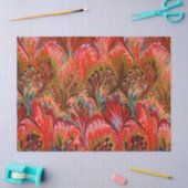 マーブル紙、抽象芸術レッドブルーピーコックパターン 薄葉紙 (クラフト)