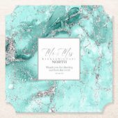 マーブル結婚グリッターのミスター&ミセスティール(緑がかった色)シルバーID644 ペーパーコースター (正面)