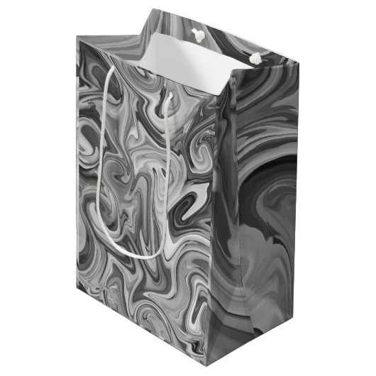 マーブル絵を描ブラックシックなクリスマスギフトラップ ミディアムペーパーバッグ (正面アングル)