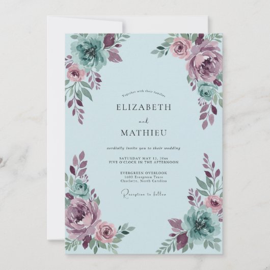 マーブル・シーフォーム・芍薬の結婚式 招待状 (正面)