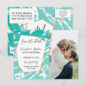 マーブル シー・フォー ティール ゴールド ジオメトリック セーブ・ザ・デート 案内ポストカード (正面/裏面)