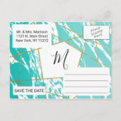 マーブル シー・フォー ティール ゴールド ジオメトリック セーブ・ザ・デート 案内ポストカード (裏面)