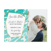 マーブル シー・フォー ティール ゴールド ジオメトリック セーブ・ザ・デート