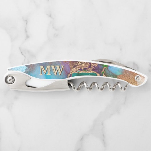 マーブル·ジオード·ピーコックは花崗岩のシックを彩る ソムリエナイフ (正面)