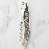 マーブル·ジオード·ブラック·金ゴールド·シック ソムリエナイフ (正面)