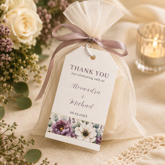 マーブル&セージ フラワーの結婚式の引出物タグ ギフトタグ