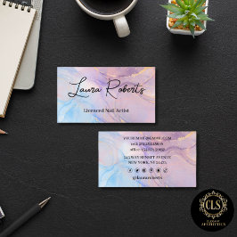 マーブル ピンク ブルー & ゴールド 名刺