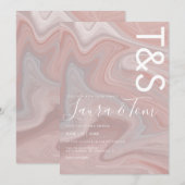 マーブル リキッド ブラッシュ ピンク タイポグラフィー ウェディング 招待状 (正面/裏面)