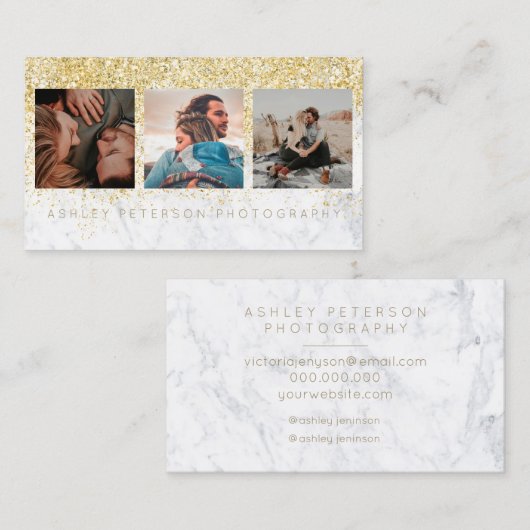 マーブ結婚ル写真シック金ゴールドタイポグラフィ 名刺 (正面/裏面)