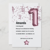 マーブ風船 1歳の誕生日招待状 招待状 (正面)