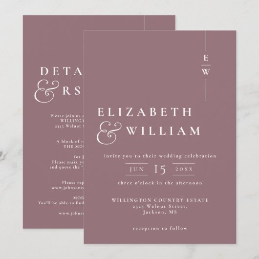 マーブ オールインワン モダン モノグラム ウェディング 招待状 (正面/裏面)