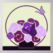 マーブ グレープ パープル ブーケ & 蝶々 スクエア ポスター (正面)