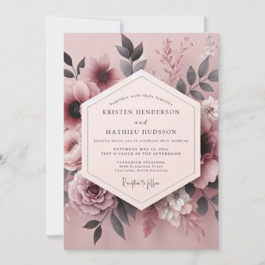 マーブ スモーキー ブルーム ウェディング 招待状 (正面)