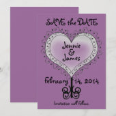 マーブ パープル ウェディング セーブ・ザ・デート カード (正面/裏面)