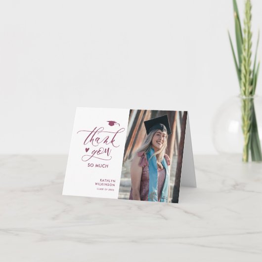 マーブ パープル スクリプト ミニマリスト フォト 卒業 サンキューカード (正面)