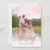 マーブ ピンクとホワイトの写真クリスマスカード 招待状 (正面)