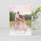 マーブ ピンクとホワイトの写真クリスマスカード 招待状 (スタンド正面)