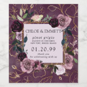 マーブ ピンク、パープル ゴールド フローラル ワインラベル (シングルラベル)