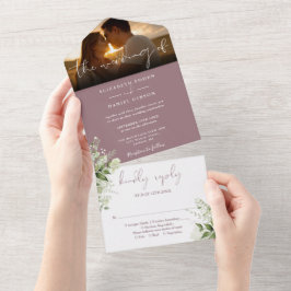 マーブ フラワー グリーン ウェディング フォト オールインワン招待状