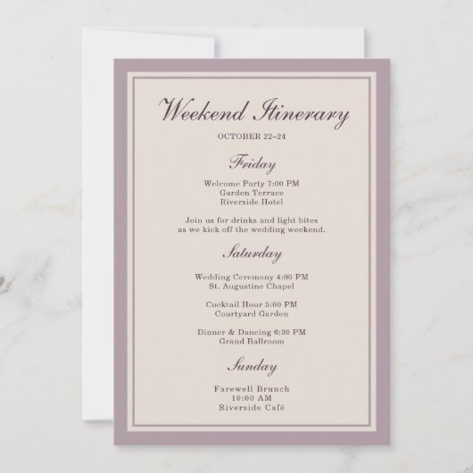 マーブ プラム ウェディング ウィークエンド 行程カード 招待状 (正面)