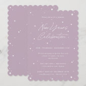 マーブ＋ホワイトのスクリプトがちりばめられた星の新年パーティー 招待状 (正面/裏面)