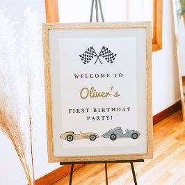 マーベリックレトロパステルレースカーファースト誕生日 ポスター