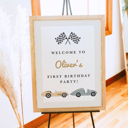 マーベリックレトロパステルレースカーファースト誕生日 ポスター