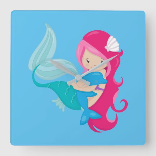 マーメかわいらしイドとドルフィン スクエア壁時計 (正面)