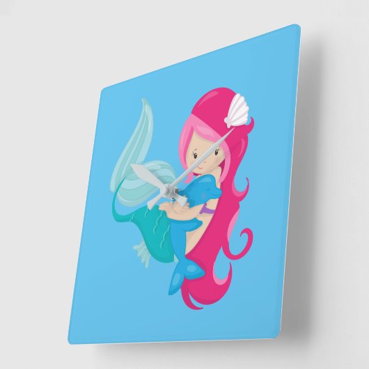 マーメかわいらしイドとドルフィン スクエア壁時計 (傾斜)