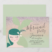 マーメかわいらしドフェイクグリッター誕生日招待状 招待状 (正面/裏面)