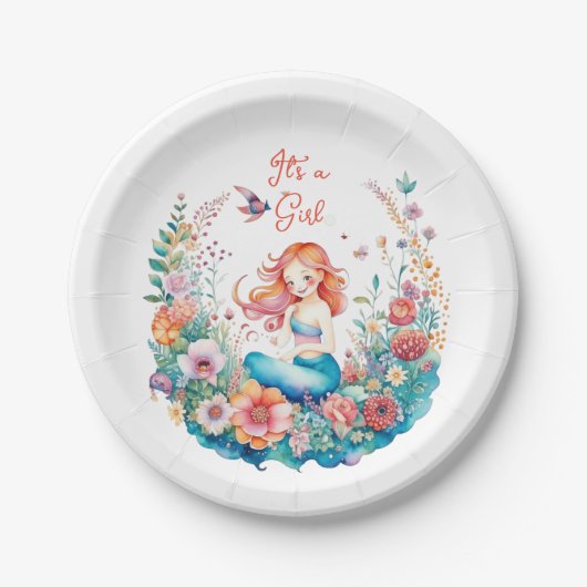 マーメかわいらしードガールの赤ちゃんシャワー女の子 ペーパープレート (正面)