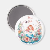 マーメかわいらしードガールの赤ちゃんシャワー女の子 マグネット (正面/裏面)
