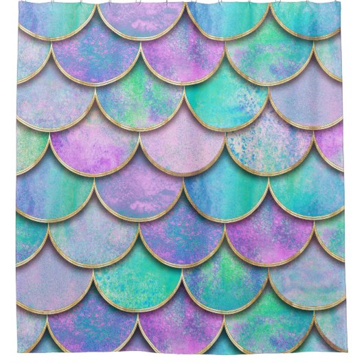 マーメはかりで測ド：水彩波パターン。 シャワーカーテン (正面)