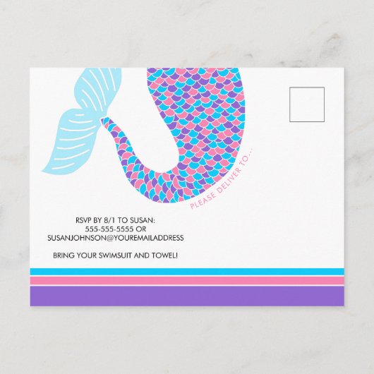 マーメイお洒落ドフェアリータレ誕生パーティー インビテーションポストカード (裏面)