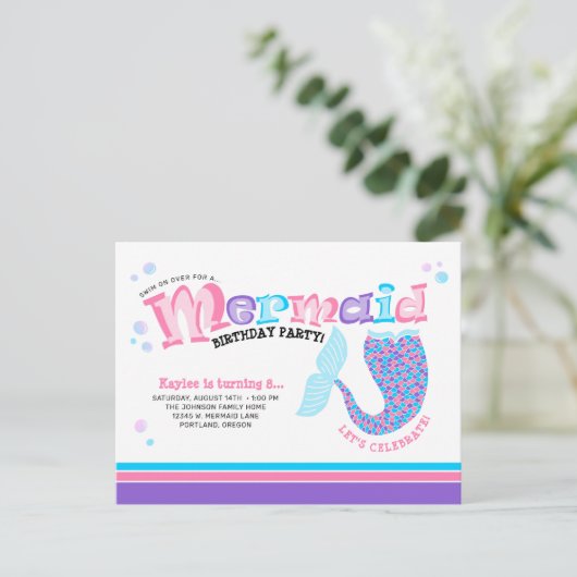 マーメイお洒落ドフェアリータレ誕生パーティー インビテーションポストカード (スタンド正面)