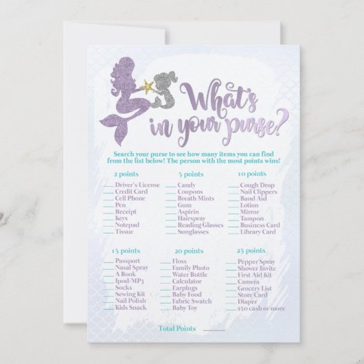 マーメイドあなたの財布の赤ちゃんシャワーゲームカードに何がある 招待状 (正面)