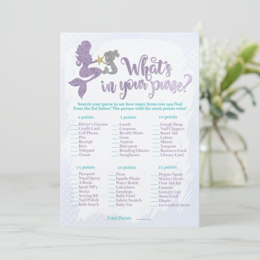 マーメイドあなたの財布の赤ちゃんシャワーゲームカードに何がある 招待状 (スタンド正面)