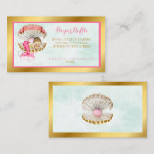 マーメイドおむつラッフルシェルパールピンク金ゴールド エンクロージャーカード (正面/裏面)