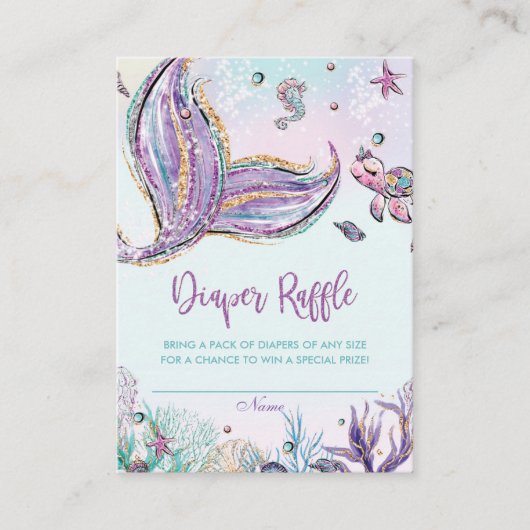 マーメイドおむつラッフルチケットインサートベビーシャワー エンクロージャーカード (正面)