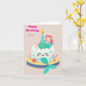 マーメイドおもしろいをテーマにした子供の誕生日ケーキ カード (黄色い花)