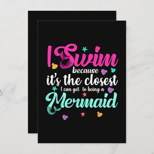 マーメイドおもしろいスイミング引用文女性と女の子ギフト 招待状 (正面/裏面)