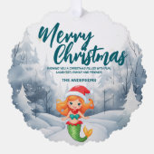 マーメイドおもしろいメリークリスマスツリー雪ホリデーパーティー オーナメントカード (正面)