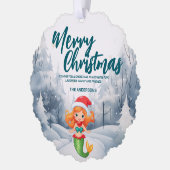 マーメイドおもしろいメリークリスマスツリー雪ホリデーパーティー オーナメントカード (左)