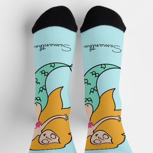 マーメイドおもしろい名前をカスタムする ソックス (上部)