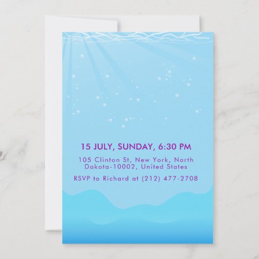 マーメイドおもしろい子猫パーメイドプールパーティー誕生日 招待状 (裏面)