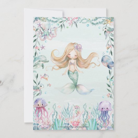 マーメイドお洒落アンダーザシープール誕生日 招待状 (裏面)